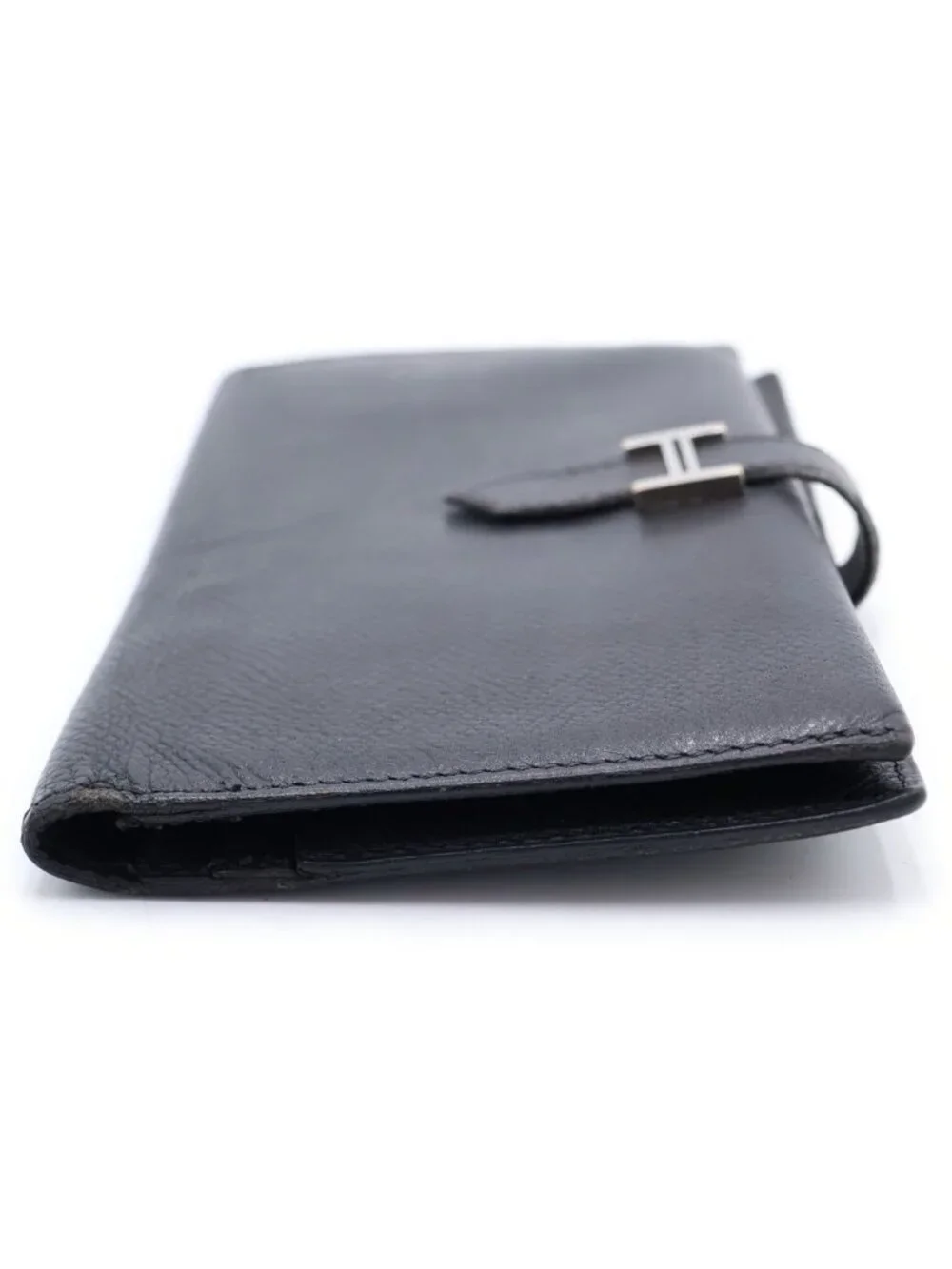 Hermes Bearn Classic Wallet Card Case Black Veau Epsom Silver